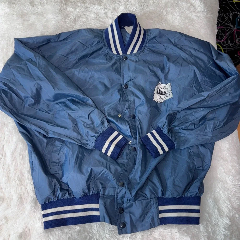 Vintage Blue‎ White Trim Varsity Jacket Cat Mascot Windbreaker Menswear